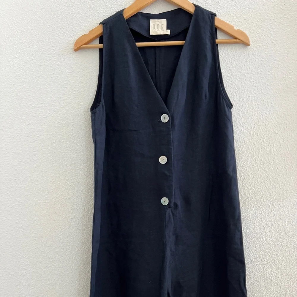 DOR Raw Small Luxury Linen Navy Blue Wide Leg Maggiore Lake Resort Jumpsuit - Picture 6 of 13